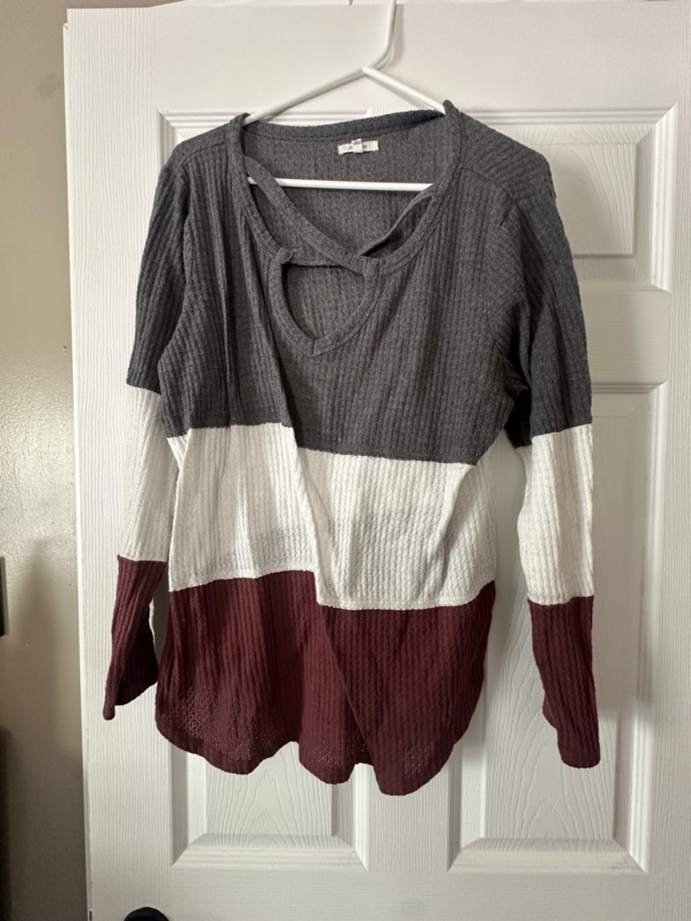 Maurices Colorblock Knit Pullover in Gray, White & Burgundy